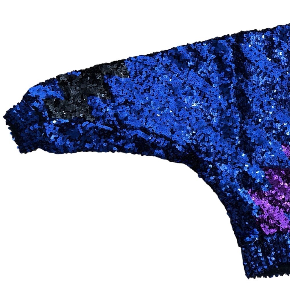 Vintage Lillie Rubin sequin sweater 80's Lightning Bolt Cobalt Blue Party - Picture 16 of 16